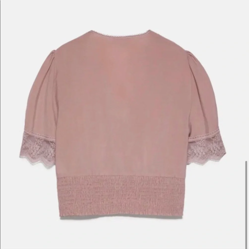 CONTRAST LACE V-NECK PUFF SLEEVES BLOUSE